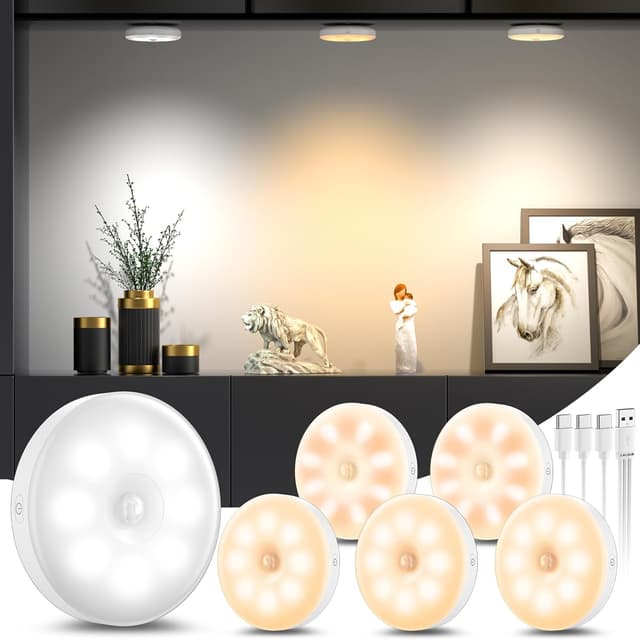 Detalle 2 de daphomeu 6x Motion Sensor Lights Indoor (USB Rechargeable) for Under-Cabinet, Stairs & Wardrobes