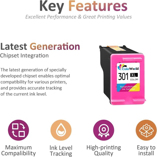 Detalle de Cartucce a colori 301XL compatibili per stampanti HP (DeskJet, Envy, OfficeJet)