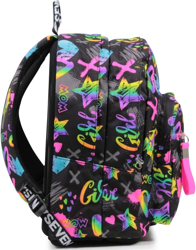 Detalle 2 de Seven Zaino New Fit Rosa e Nero Fantasy Black, doppio scomparto da scuola e viaggio