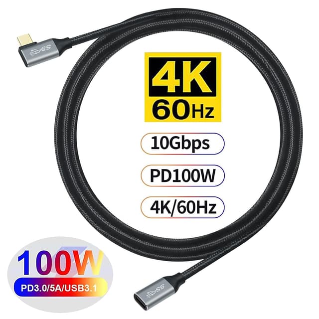 Detalle 2 de DCHAV 1 m USB-C-auf-USB-C Kabel (100 W, 10 Gbit/s, 4K@60 Hz) mit 90-Grad-Stecker