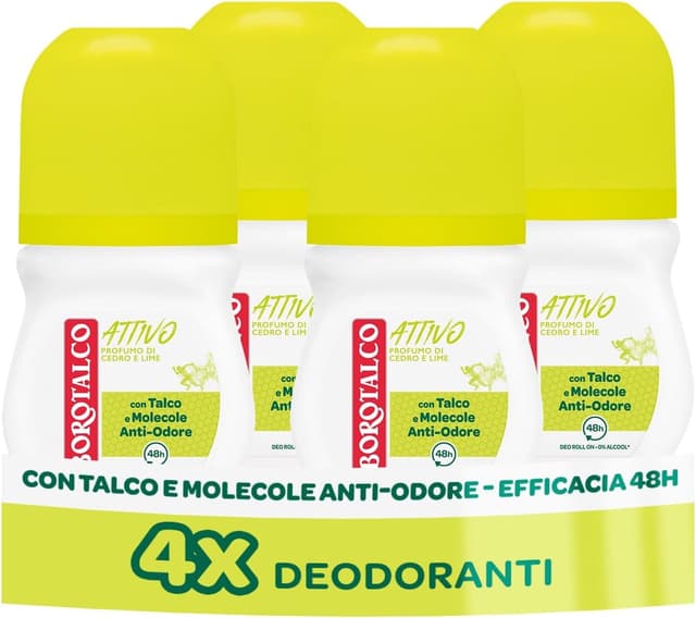 Detalle de Borotalco Active Giallo Deodorante Roll-On senza Alcool Profumo Cedro e Lime, 4x50 ml