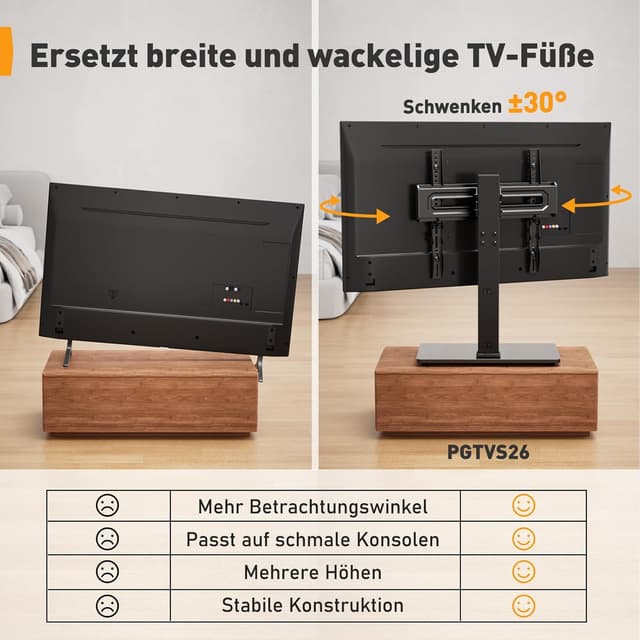 Detalle de Perlegear PGTVS26 - Soporte TV Giratorio y Ajustable 32-70"