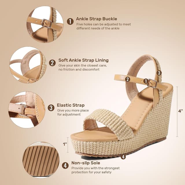 Detalle 2 de Mikarka Women’s Espadrille Wedge Sandals with Ankle Strap & Platform