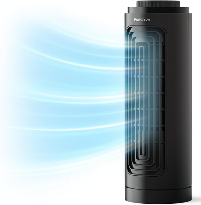 Detalle de Pro Breeze 13-inch desktop mini tower fan – small, quiet & portable desk fan (3 speeds, 70° auto-oscillation)