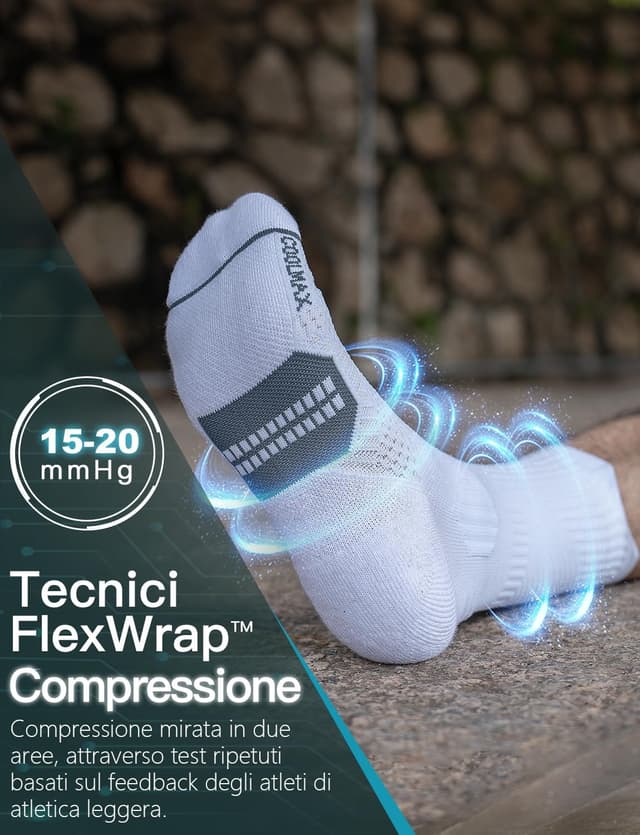 Detalle 2 de Juclise Bambù Coolmax Calze Sportive Uomo a compressione 15-20 mmHg anti vesciche per allenamento e trekking