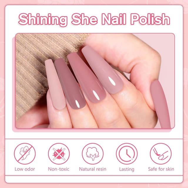 Detalle 2 de Shining She UV Nagellack-Set (6 Farben) Nude Rosa – Gel Polish zum Aushärten unter LED/UV-Licht