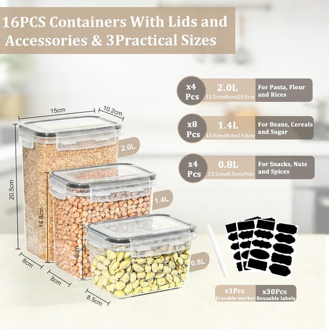 Detalle de GoMaihe Vorratsdosen 16er-Set – luftdichte Aufbewahrungsboxen für trockene Lebensmittel in der Küche