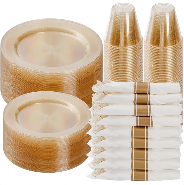 Thumbnail 6 de Goodluck 350 Piece Gold Dinnerware Set for 50 Guests 🍽