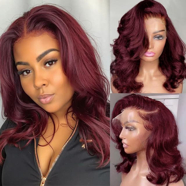 Detalle 2 de Body Wave 13x6 HD Lace Front Wig (Human Hair) 200% Density Bob Wig, Glueless 14 inch Loose Wavy