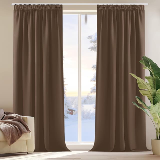 Detalle de Deconovo Blickdichte Thermovorhänge mit Kräuselband, 245x140 cm (braun), 2er-Set