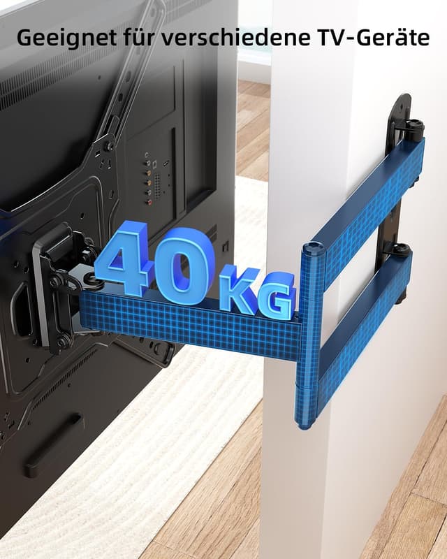 Detalle de HOME VISION TV-Wandhalterung schwenkbar & neigbar (Vollbeweglich) für 26–55 Zoll bis 40 kg, Extra langer Arm 52 cm, max. VESA 400x400
