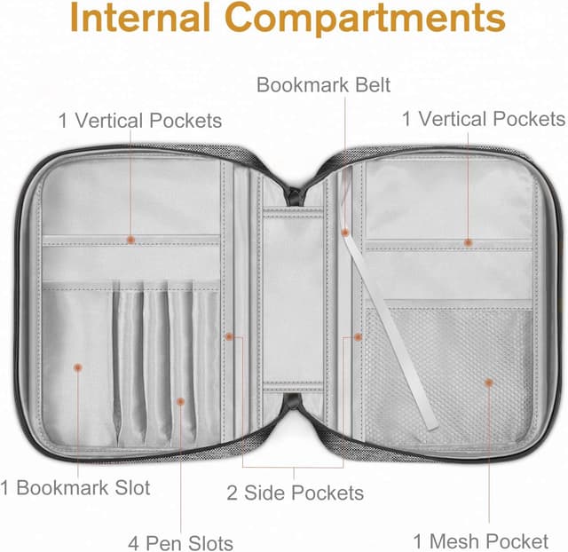 Detalle de FINPAC Étui de protection pour Bible taille standard avec poignée et poche zippée, gris/noir