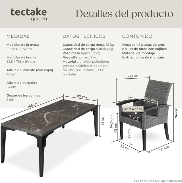 Thumbnail 5 de tectake® Conjunto jardín ratán y madera 6 sillas