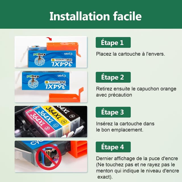 Detalle de Pack de 12 cartouches compatibles HP 364 / 364 XL Kingjet (364XL) pour Photosmart, Deskjet et Officejet