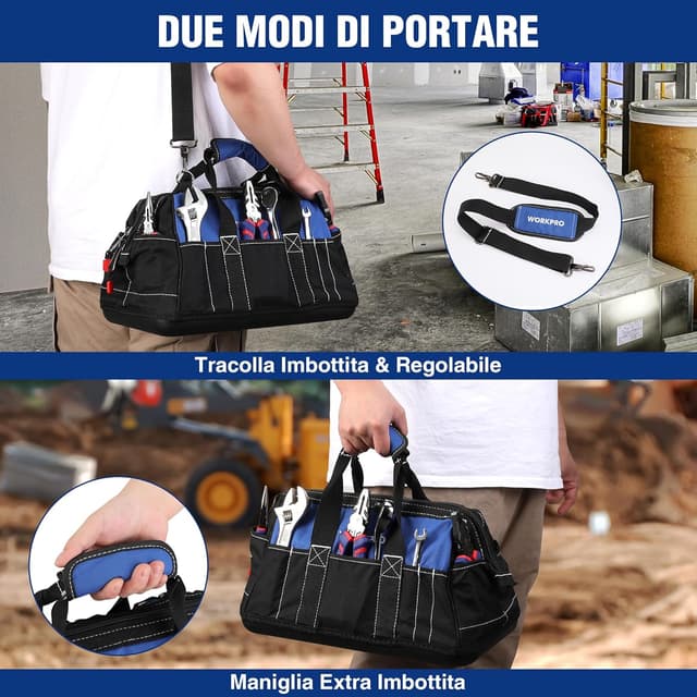 Detalle 2 de WORKPRO Borsa porta attrezzi a bocca ampia 40 x 22 x 26 cm con base rigida impermeabile