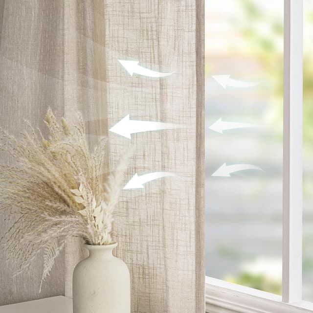 Thumbnail 6 de MYSKY HOME Vorhang mit Kräuselband (2er-Set) in Beige – Leinenoptik, halbtransparent für Kinderzimmer & Wohnzimmer