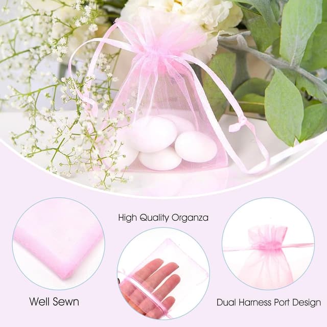 Detalle de jijAcraft Groß Organzasäckchen 13 × 18 cm (rosa, 100 Stück) mit Kordelzug – Schmuck- und Geschenkbeutel