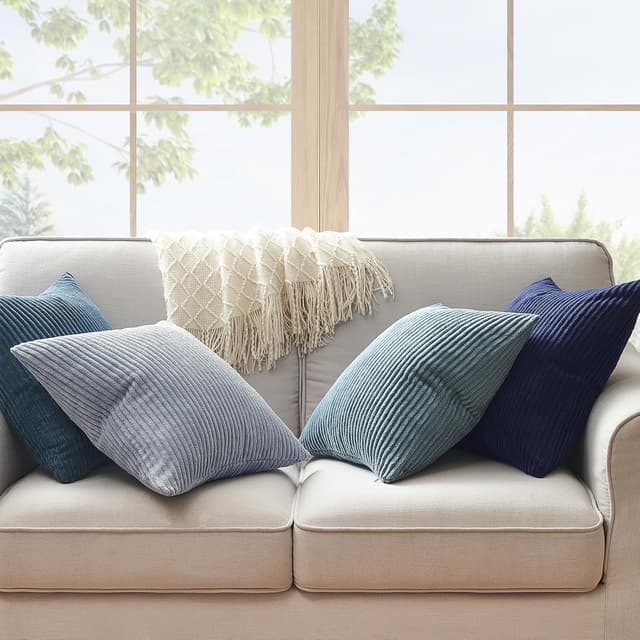 Detalle de Topfinel Kissenbezug blau (40x40) im 4er-Set aus Kordsamt – mit verdecktem Reißverschluss