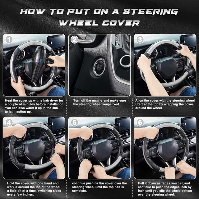 Detalle de SEG Direct couvre-volant microfibre cuir noir et argent (35,5–36 cm) pour Prius, Civic, Model 3, Model Y et Camaro