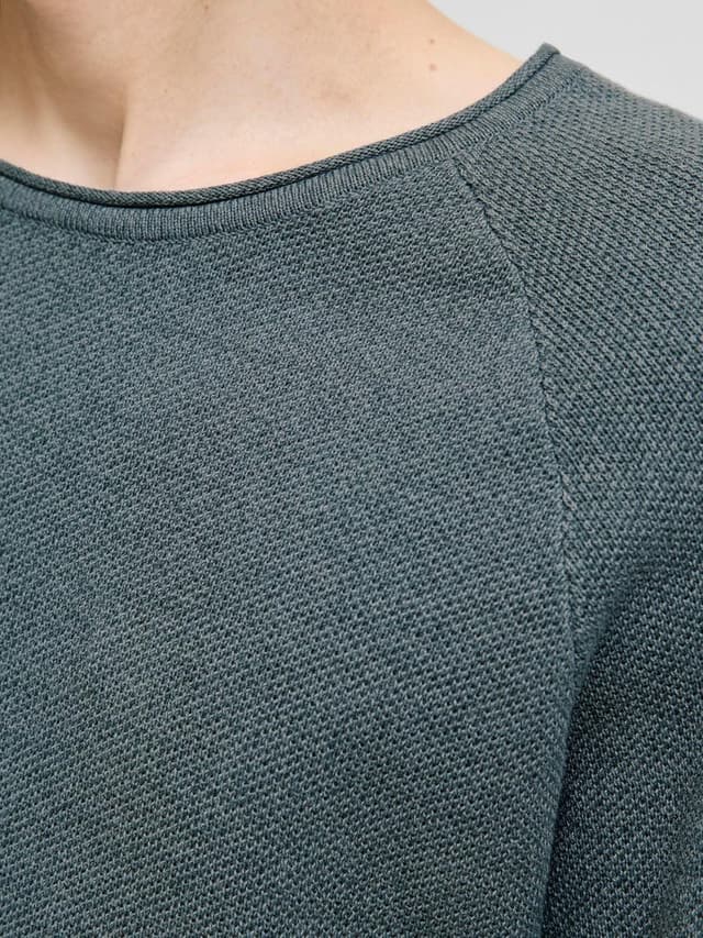 Detalle de JACK & JONES JJEHILL Herren-Strickpullover mit Rundhalsausschnitt (Langarm) aus Baumwolle