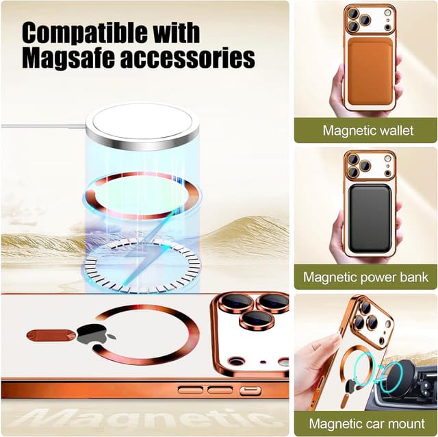 Detalle de Misscase Magnetic for iPhone 17 Pro Clear Case with Camera Lens Protector & Privacy Screen (Orange edges)