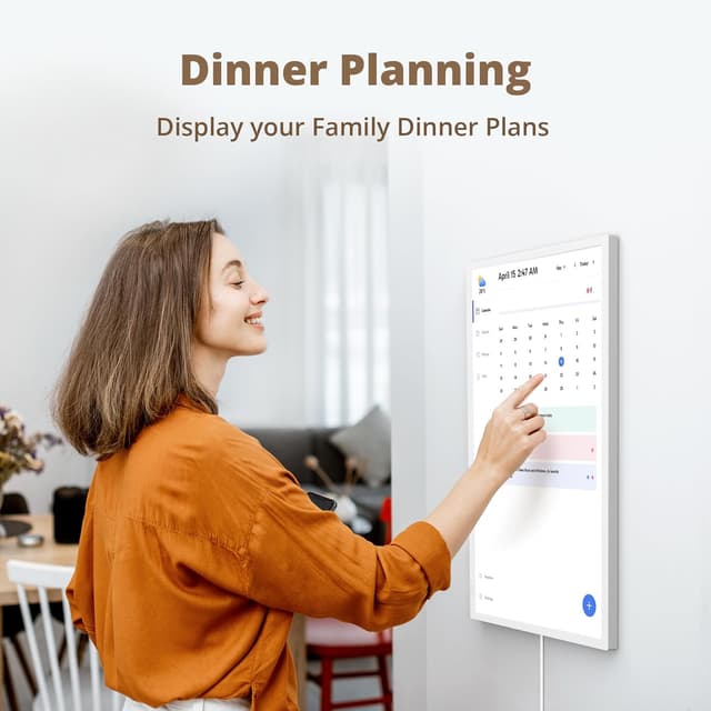 Detalle de Dragon Touch calendrier numérique 24 pouces avec écran tactile, mémoire 32 Go et support mural pivotant (blanc)