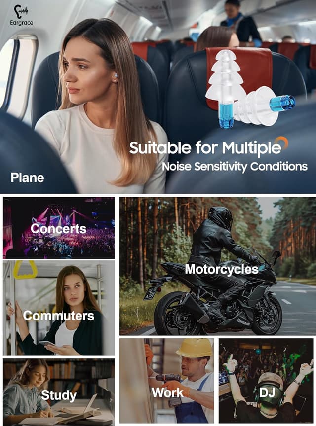 Thumbnail 6 de Eargrace Ear Plugs for Flying (2 Pairs) reusable silicone earplugs with 26dB noise reduction for adults