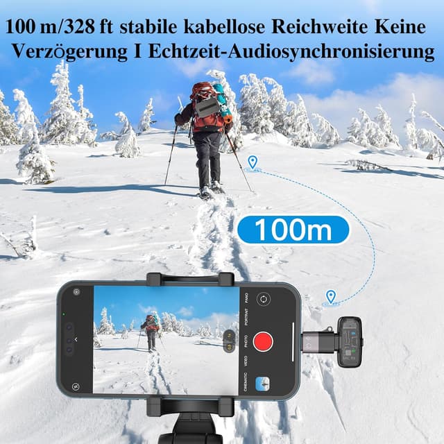 Detalle de ZealSound Mini kabelloses Lavalier-Mikrofon für iPhone, Android & iPad (USB‑C/Lightning, ANC, 33 h Akku)