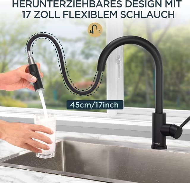 Thumbnail 1 de FORIOUS Wasserhahn Küche Schwarz Hoher Bogen 26"