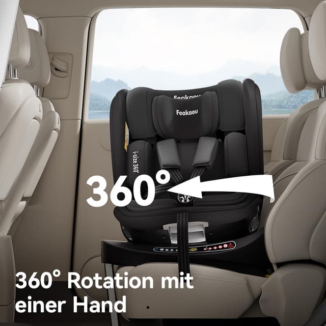 Detalle de Reboarder 360 Drehbar mit Isofix – 0–12 Jahre (40–150 cm) i-Size Kindersitz mit Getränkehalter, Liegeposition
