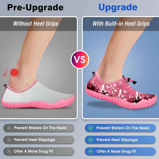 Detalle de Kids Built-in Heel Grips Water Shoes with Wide Toe Box and 360° Protection for Beach, Pool & Hiking