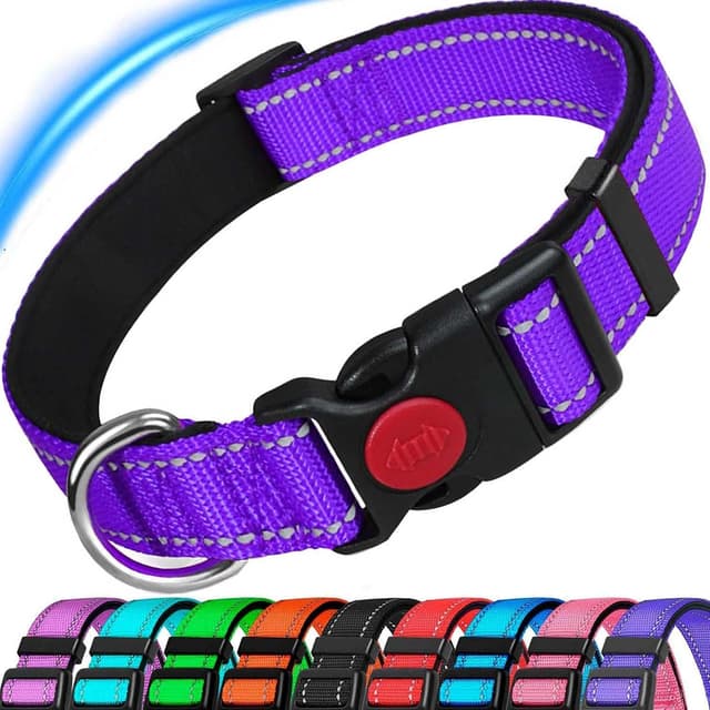 Detalle de ATETEO reflective adjustable dog collar with soft neoprene padding (nylon, quick-release, metal D ring)