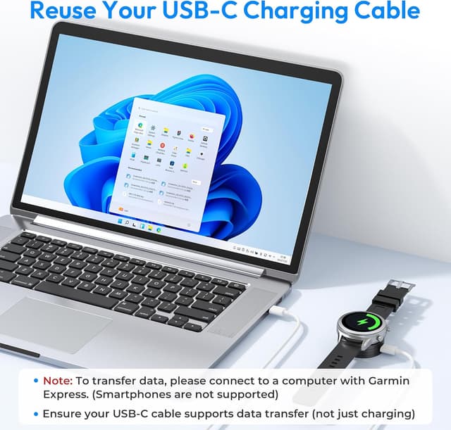 Detalle de Ruxely USB-C charging adapter & dock for Garmin watches (Type C cable holder)