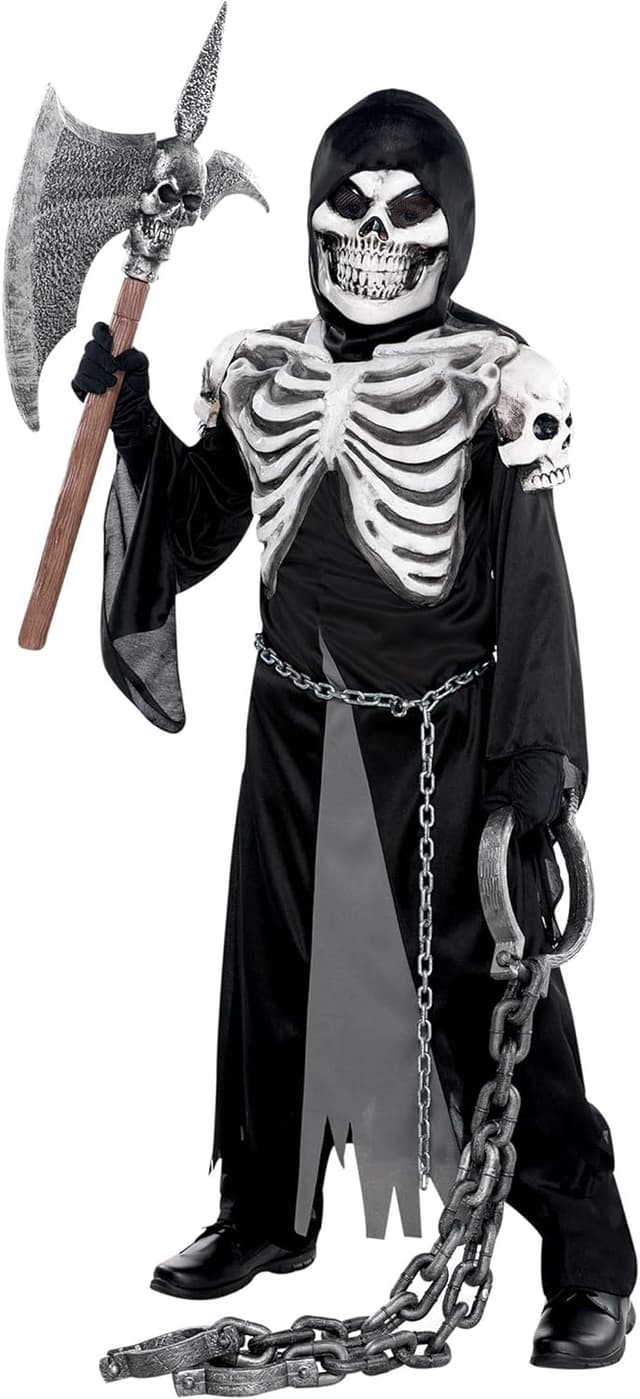 Detalle de amscan Kinderkostüm Sensenmann – Skelett-Robe mit Kapuze & Gesichtsmaske (für 12–14 Jahre)