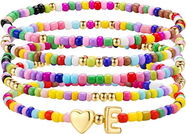 Detalle de TINGN lot de 5 bracelets de perles colorées empilables avec lettres, style bohème