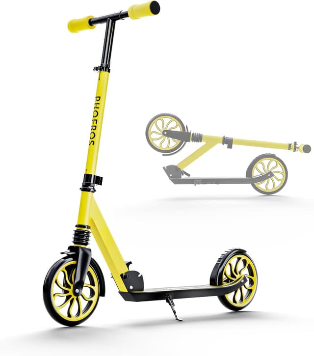 Detalle de PHOEROS Tretroller für Kinder 6–12 Jahre, Jugendliche & Erwachsene – faltbar, 3-fach höhenverstellbar mit Stoßdämpfung
