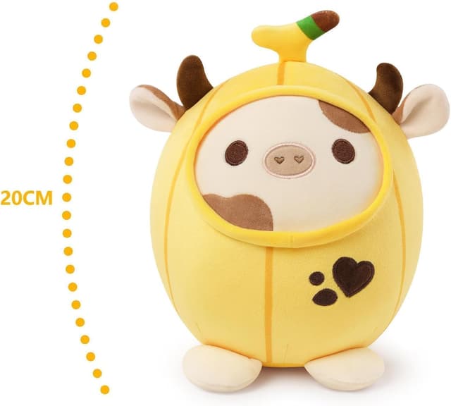 Detalle de shownicer Plüsch-Kuh als Kuscheltier und Wurfkissen, 20 cm (Gelb Banane)