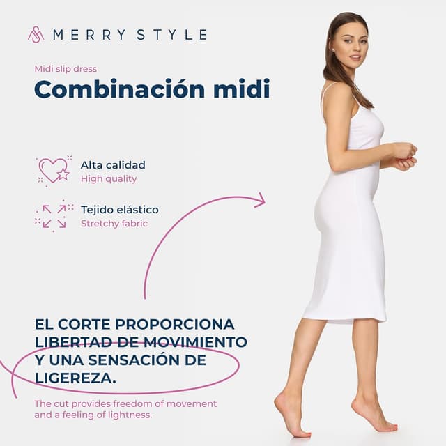Detalle de Merry Style MS-402 : long fond de robe en viscose avec bretelles réglables pour femme