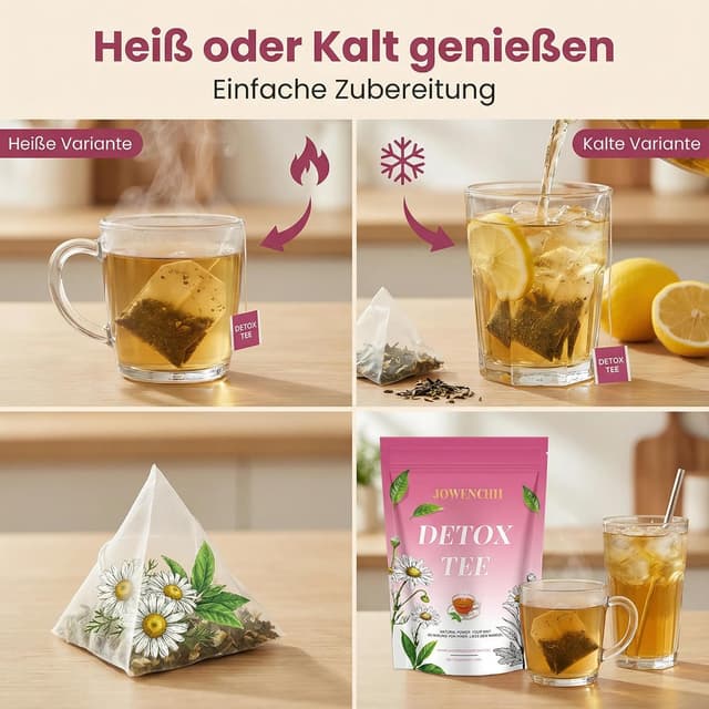 Detalle de 56 Tage Detox Tee zum Abnehmen – Fatburner Tee mit Grüntee, Oolong & Löwenzahn (vegan)