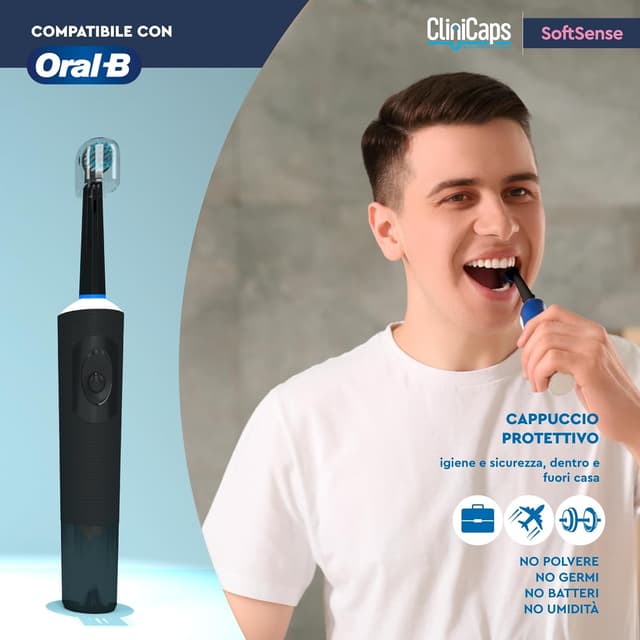 Detalle de CliniCaps SoftSense: 4 testine morbide per spazzolino elettrico compatibile Oral-B, nere
