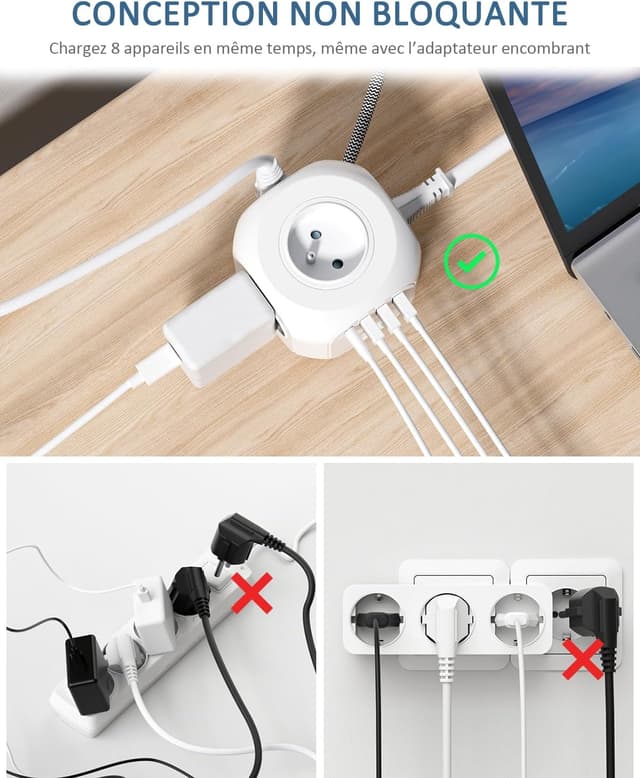 Thumbnail 3 de LENCENT Multiprise Cube 4 prises USB C