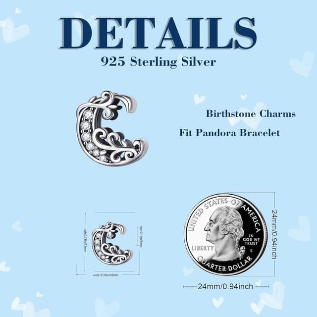Thumbnail 6 de FLUFLO Buchstabe A–Z Charm Anhänger Damen aus 925 Sterling Silber mit Zirkonia – kompatibel mit europäischen Armbändern und Halsketten