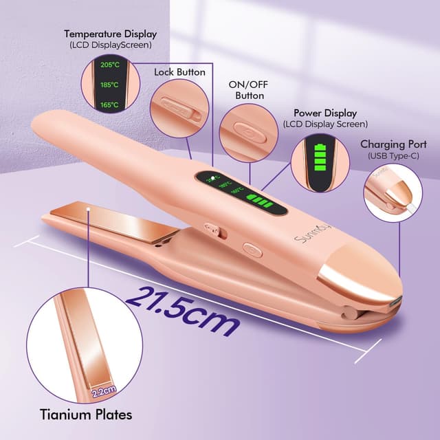 Detalle 2 de SUNMAY Voga Akku-Glätteisen 2in1 (5000 mAh, Titan, rosa) – kabellos für unterwegs