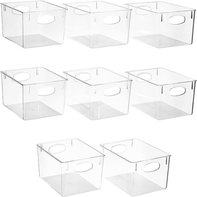 Detalle de Sorbus Large Clear Plastic Storage Bins (8-Pack) with Built-In Handles for Shelves, Closets, Pantry, Fridge & Freezer