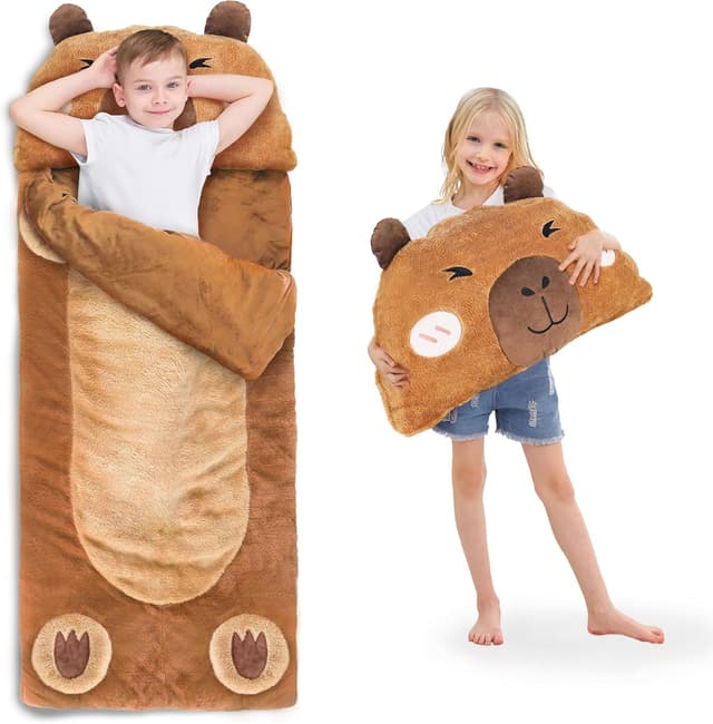 Imagen de iPlay, iLearn Kid Sleeping Bag (Plush Capybara Slumber Bag) 2-in-1 Nap Mat & Pillow en OfertitasTOP
