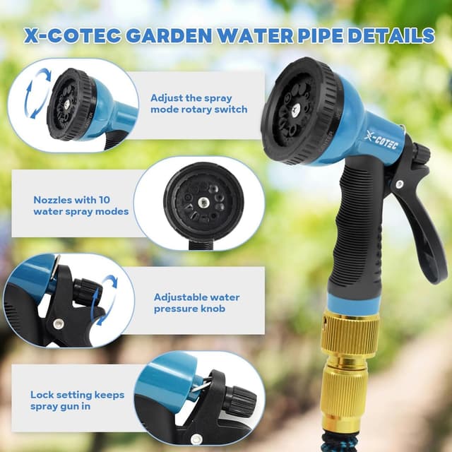 Detalle de X-COTEC Tubo estensibile da giardino 30 m con raccordi in ottone 1/2" e 3/4" e ugello multifunzione