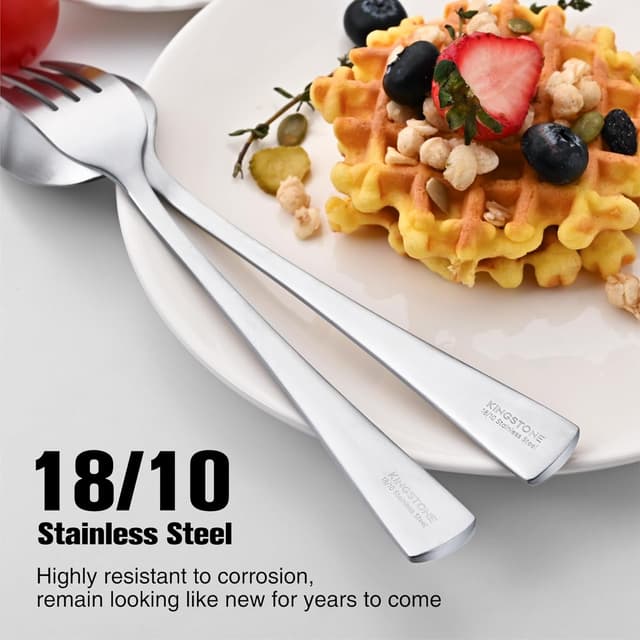 Detalle de KINGSTONE 18/10 Stainless Steel Silverware Set for 8 (40-Piece) — Matte Satin Flatware, Dishwasher Safe