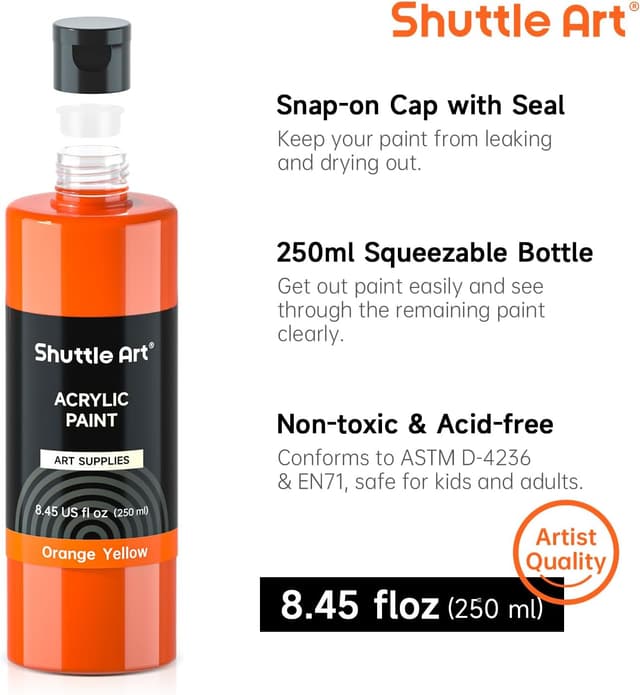 Detalle de Shuttle Art Acrylic Paint Set – 18 rich-pigment acrylic bottles (240ml/8.12oz)