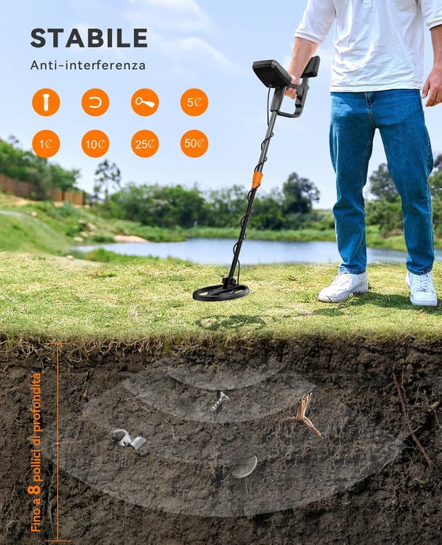 Detalle de SUNPOW MD13 metal detector professionale con bobina IP68, display LCD grande e 4 modalità (kit)