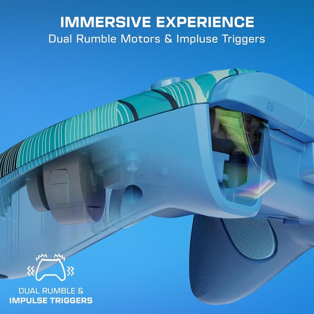 Detalle de Turtle Beach Rematch Advanced Blue Kitsune wired gaming controller (Xbox & PC) with powered glow and Hall-Effect triggers